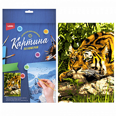 LORI Кпн-137 Картина по номерам на картоне 20*28,5 см "Тигр в джунглях"