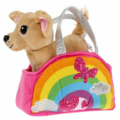 CT-AD201019-20 Мягкая игрушка собачка 15см в радужной сумочке в пак. ТМ "МОЙ ПИТОМЕЦ"