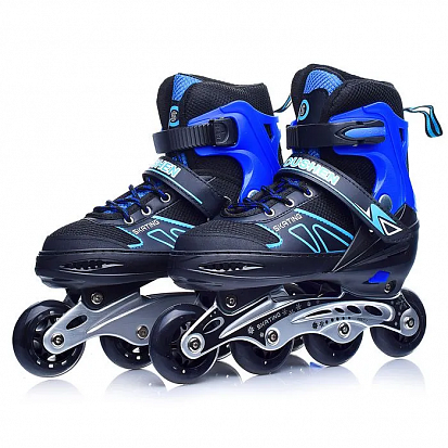 Фото U001753Y Роликовые коньки раздвижные, PU колёса, размер L, черно-синие, в сумке 