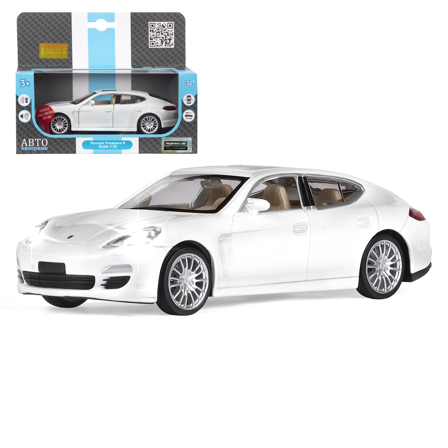 Купить 1251137JB Машинка металл. 1:32 Porsche Panamera S,белый, инерция,  свет, звук, откр. двери, в/к 17,5 - цены в Саки