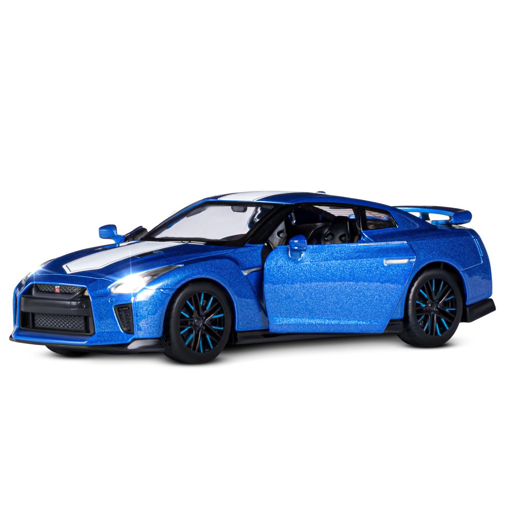 Купить 1251547JB Машинка металлическая 1:32 Nissan GT-R (R35), синий, откр.  двери, свет, звук, инер ТМ 