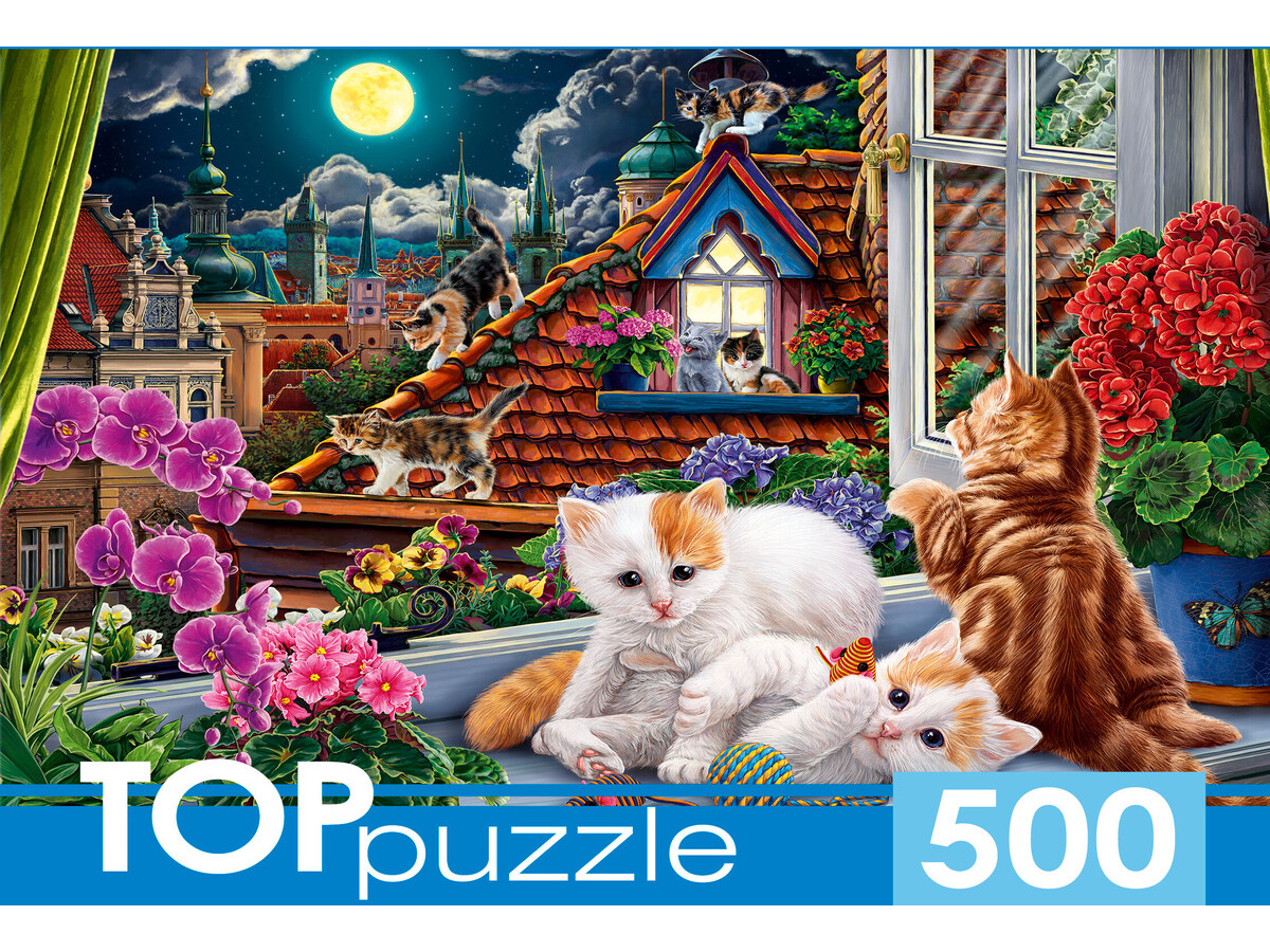 Купить П500-0734 TOPpuzzle. ПАЗЛЫ 500 элементов. П500-0734 КОТЯТА НА КРЫШЕ  Пазлы и 3Д пазлы - цена от 187 ₽ в Саки