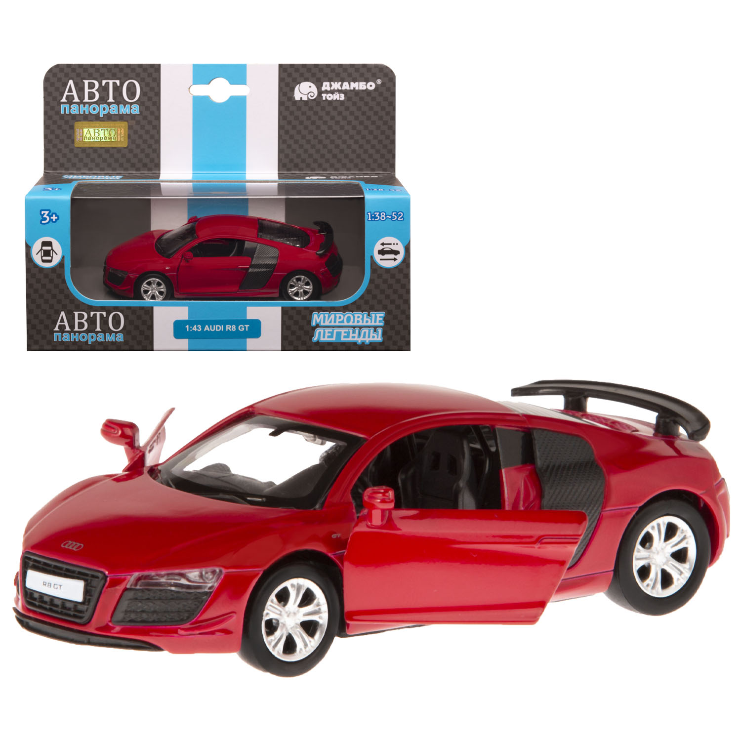 Купить 1251263JB Машинка металл. 1:43 Audi R8 GT, красный, инерция, откр.  двери, в/к 17,5*12,5*6,5 см ТМ 