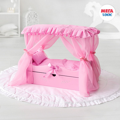 Фото МТ 72219 Кроватка с царским балдахином, постельным бельем, ящиком (коллекция "Diamond princes" розов