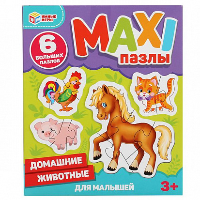 Фото товара 4680107902177 Домашние животные. Макси-пазлы для малышей.Коробка 150*180*40. 6 пазлов. Умные игры