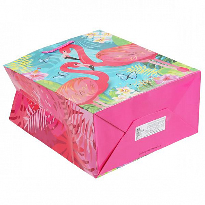 Фото CLRBG-FLOM-02 Пакет подарочный глянцевый фламинго, 26*32*14см в пак. Играем вместе уп-12шт