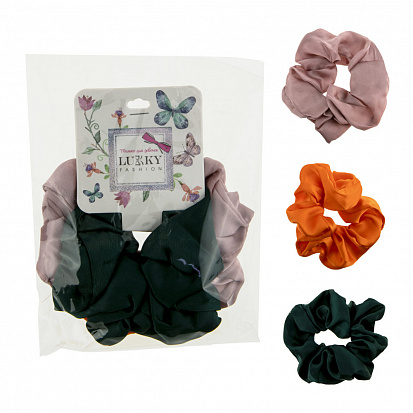 Фото товара Lukky Т19599 Fashion резинки текстильные, атлас, 3 шт (лиловый, оранжевый, зеленый) 