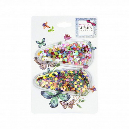 Фото товара Т18432 Lukky Fashion набор заколок для волос клик-клак, насыпные (звездочки, сердечки, конфети), 2 ш