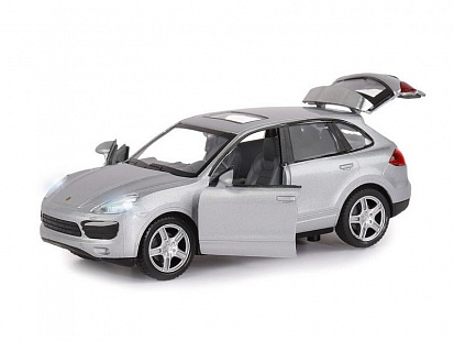 Фото 1251139JB Машинка металл. 1:32 Porsche Cayenne S, серебряный, инерция, свет, звук, откр. двери, в/к 