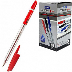 3002N/red Ручка шариковая LINC "CORONA PLUS" 0,7мм, прозрачный корпус, красная (50/2000) (3002N/red)