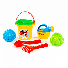 ПОЛЕ4528 Набор №238: ведро малое, ситечко-цветок, совок №2, грабельки №2, 2 формочки, лейка малая №3