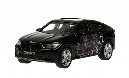 Фото X6-12-BP-BK Машина металл BMW X6 черная пантера 12 см, двери, багаж, инер, черн, кор. Технопарк