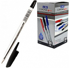 3002N/black Ручка шариковая LINC "CORONA PLUS" 0,7мм, прозрачный корпус, черная (50/2000) (3002N/bla