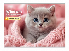 ПП-08-7542 Альбом 8л А4 КОТЕНОК В РОЗОВОМ ПЛЕДЕ скрепка