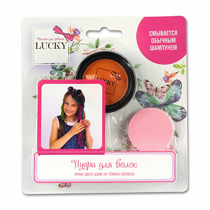 Фото товара Lucky Т11915 пудра для волос, в наборе со спонжем, цвет: оранжевый, на блистере 