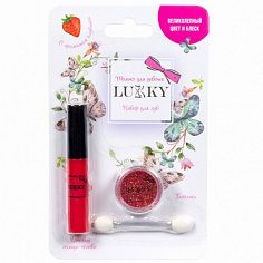 Т16149 Lukky набор "Блестящие губы" с красной матовой помадой-основой для губ с ароматом клубники 6,