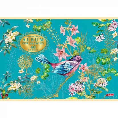 050118 Альбом для рисования ХАТБЕР А4 40 листов "РАЙСКИЕ ПТАШКИ", матов. ламин.3D фольга 3Dлак, скоб фото