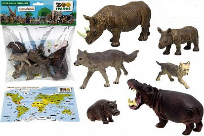 Фото 200810707 Игровой набор "Животные" (6 шт), с картой обитания, в пакете (Zooграфия)