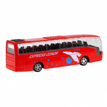 Фото 1251421JB ТМ "Автопанорама" Автобус металл., масштаб 1:90, красный, чип на русском языке, свет, инер