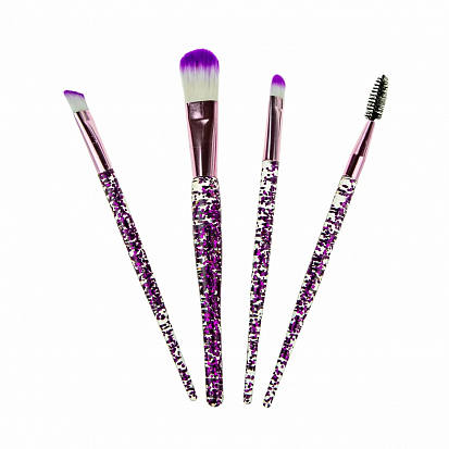 Фото Т21696 Lukky набор из 4 кистей для нанесения макияжа с ручкой с блестками, фиолетовый (10317120/1706