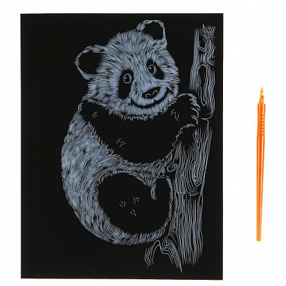 Фото 100SCRATCHART-SILV-PANDA Гравюра 18*24 см панда, серебряная MultiArt