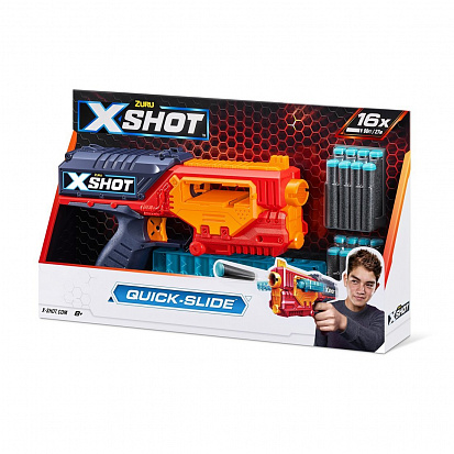 Фото 36401 Игровой набор для стрельбы ZURU X-Shot "Ексель - Куик - Слайд", упаковка открытая коробка