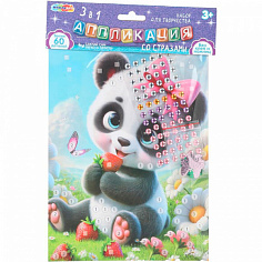 403469 Набор для творчества Аппликация 3 в 1 картон, эва, стразы Панда МУЛЬТИ АРТ PANAPP-130405