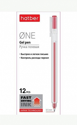 Фото Ручка гелевая HATBER "ONE " автомат, 0,5мм, 12шт, чернила fast dry , красная (GP_058630) (058630)