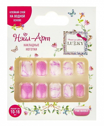 Фото товара Т20798 Lukky Нэйл-Арт наб. #3 Pink Marble 10 наклад.ногтей на клеевой основе,10-16 лет,кор. (1031712