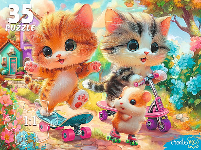 Фото товара Ф35-3427 ПАЗЛЫ 35 элементов. Спортивные котята (арт.Ф35-3427)