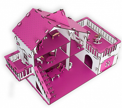 Фото ЭД-068 Кукольный домик с террасой,цвет Малиновый (мебель в комплекте) Габариты игрушки: 27 х 52 х 35
