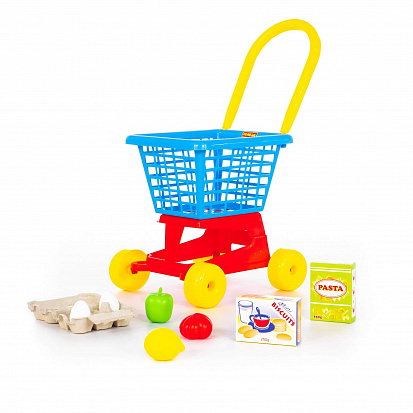 Фото товара ПОЛЕ67890 Тележка "Supermarket" №1 + набор продуктов №2 (в сеточке)