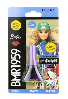 Фото товара Т20055 Barbie BMR1959 Lukky Лак для ногтей цвет Фиолетовый с блестками, блистер, объем 5,5 мл.