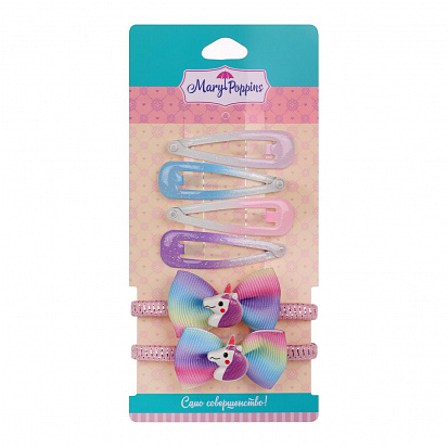 Фото товара 455284 Набор заколок и резинок "Единорог" 6 шт.