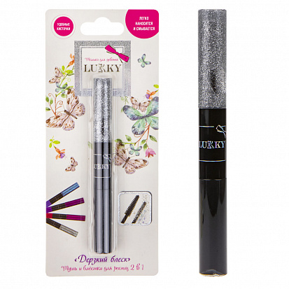 Фото товара Lukky Т18924 "Дерзкий блеск" тушь и блёстки д.ресниц 2-в-1, цвет: черный с серебряными блестками,10 