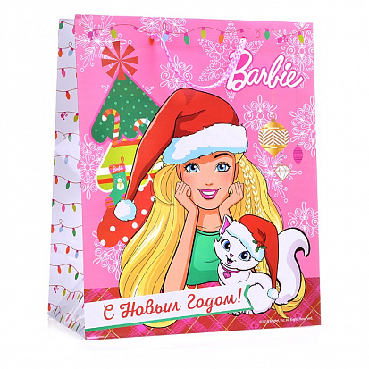 Фото CLRBG-BRBNY-03 Веселый праздник. barbie. с новым годом! пакет подарочный 33х46х20см, в пак. уп-12шт