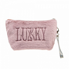 Т21390 Lukky косметичка плюш.плоская с лого LUKKY,розовая,22х14 см,пакет,бирка (10317120/210322/3041