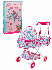 IT107092 Коляска для кукол 36 см Girl's Club (металл.), сумочка, корзина для игрушек в компл., диаме