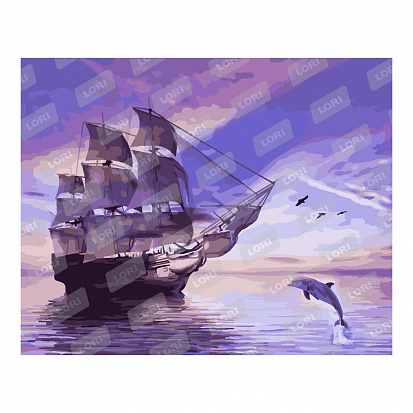 Фото Рх-105 Картина по номерам холст на подрамнике 40*50см "Дельфин и парусник"