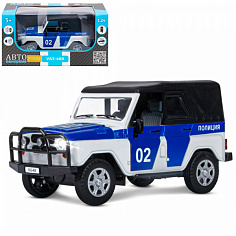 1200146JB Машинка метал., УАЗ-469 "Полиция", масштаб 1:24, цвет белый, откр. дв. капот, багаТМ "Авто