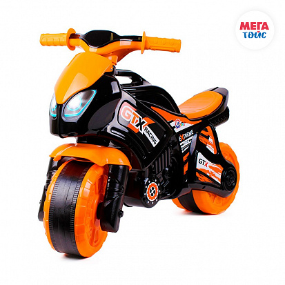 Фото МТ Т5767 Мотоцикл ТехноК чёрно-оранжевый с проставками на колёсах 