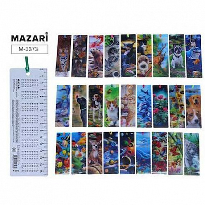 Фото Закладка для книг MAZARI 16х5,5 см. с эффектом 3d. с лентой, ассорти 27 диз. опп уп.(M-3373) (50/200