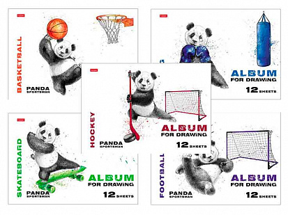 Фото товара Альбом для рисования ХАТБЕР А4 12 листов "ПАНДА-СПОРТСМЕН", скоба (1/9/90) (12А4В) (067274)
