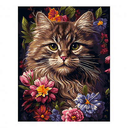 Фото LORI Рх-158 Картина по номерам холст на подрамнике 40*50см "Кот в цветах"