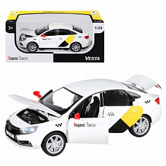 1251344JB Яндекс.Такси машинка металл., LADA VESTA, цвет белый, масштаб 1:24, открываются 4 двери, к