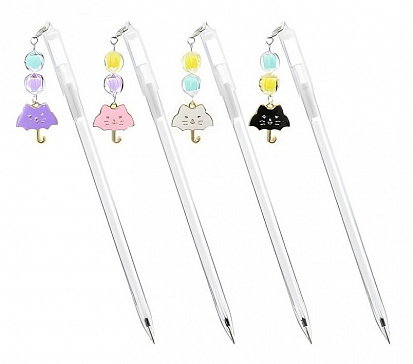 Ручка шариковая BASIR "ЗОНТ КОТ" цв.пластиковый корпус,с брелоком-бусинки с фигуркой,синяя (МС-6939) фото