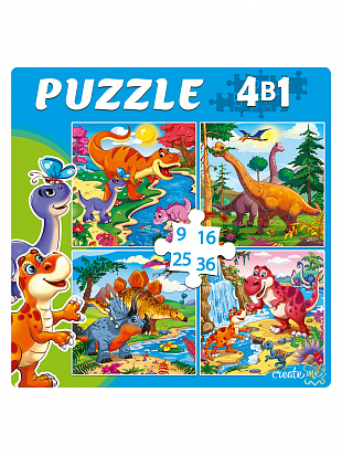 Фото товара П-5811 ПАЗЛЫ 4 в 1. ПРИКЛЮЧЕНИЯ ДИНОЗАВРОВ (9,16, 25, 36 эл.) (Арт. П-5811)