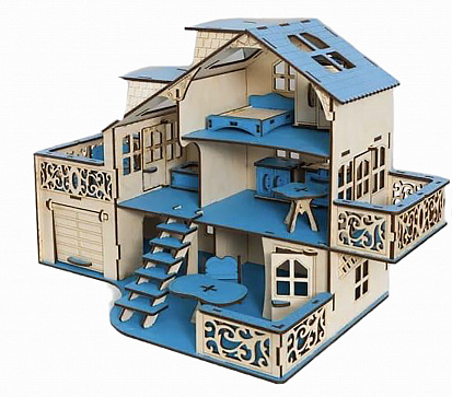 Фото ЭД-027 Кукольный домик с гаражом, цвет Морской бриз (мебель в комплекте)
