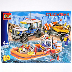LL-5029-R Игрушка конструктор "город мастеров" спасательный джип с лодкой, с фигурками, 375 дет.,
