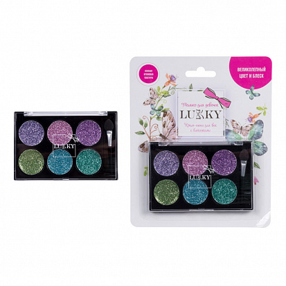 Фото товара Lukky Т16128 крем-тени для век с блёстками,с аппликатором, 6 цв.(фиолетовый, розовый, пурпурный, зел